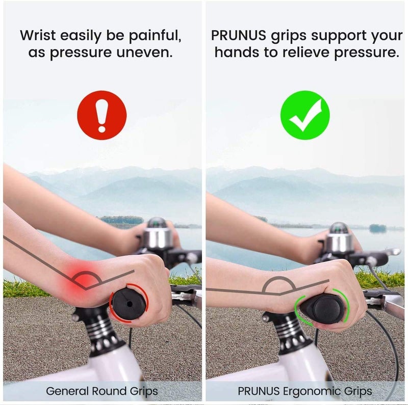 PRUNUS Bike Handlebar Grips, Rubber Ergonomic Antislip Bicycle Handlebar Grips, for MTB Mountain BMX (90MM+90MM) - Image 4